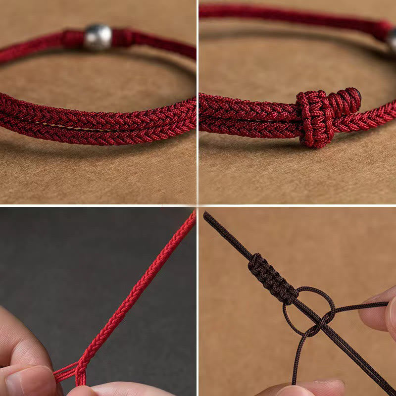 Verstellbares rotes Fu-Perlenarmband | 925 Sterling Silber