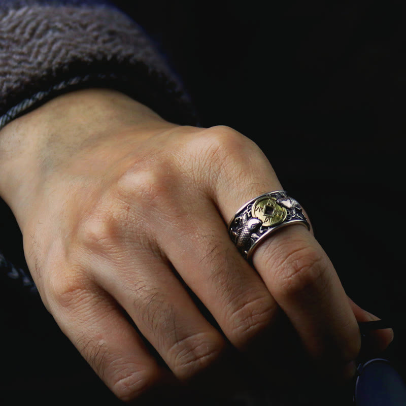 Verstellbarer Koi-Fischring aus Sterlingsilber als Symbol für Glück