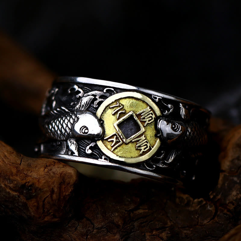 Verstellbarer Koi-Fischring aus Sterlingsilber als Symbol für Glück