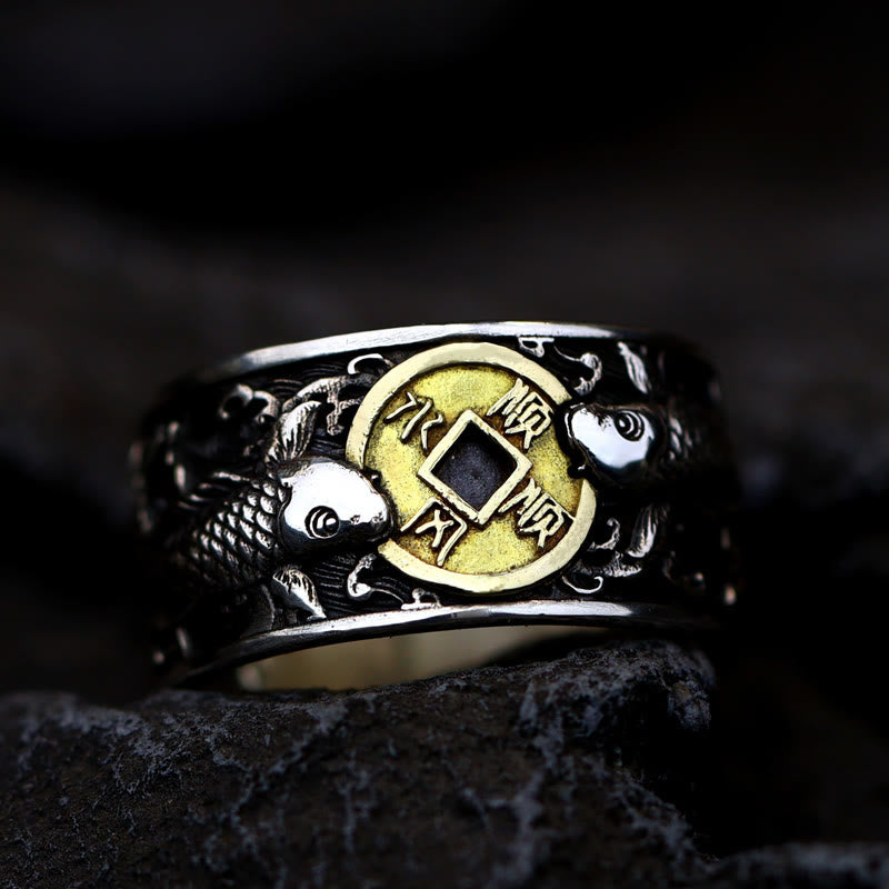 Verstellbarer Koi-Fischring aus Sterlingsilber als Symbol für Glück