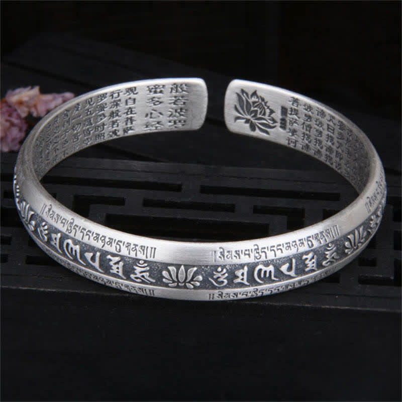 Verstellbares Sterlingsilber-Armband „Om Mani Padme Hum Lotus Peace“