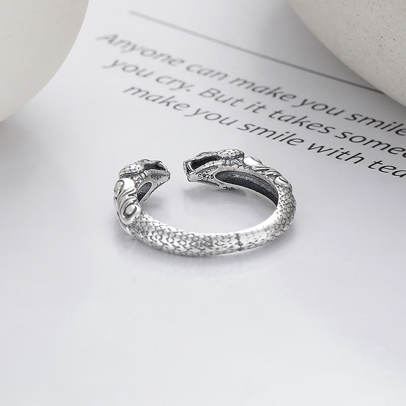 Verstellbarer offener Ring aus Sterlingsilber mit zweiköpfiger Schlange