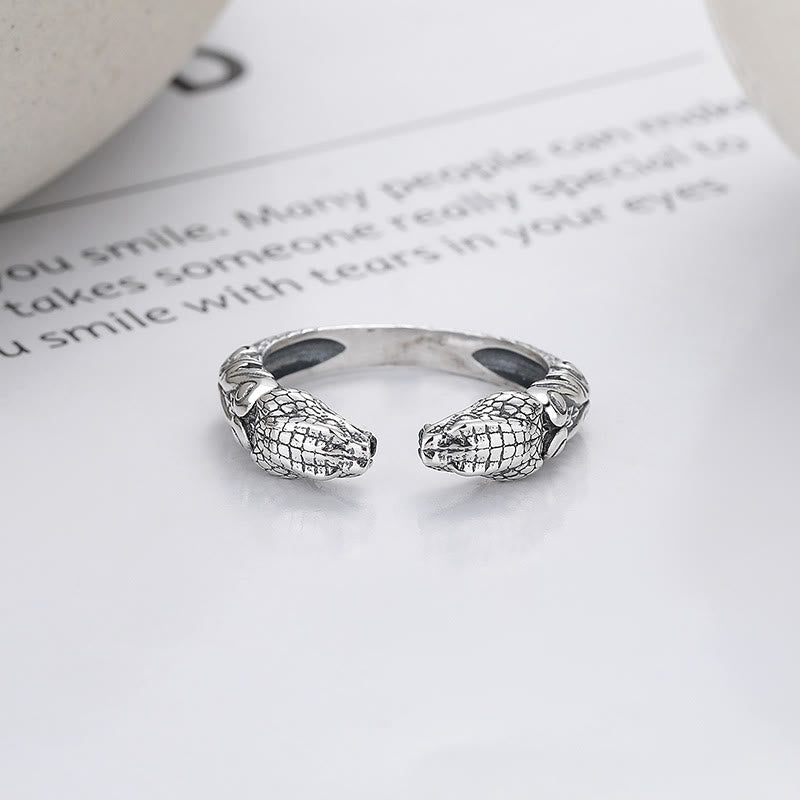 Verstellbarer offener Ring aus Sterlingsilber mit zweiköpfiger Schlange