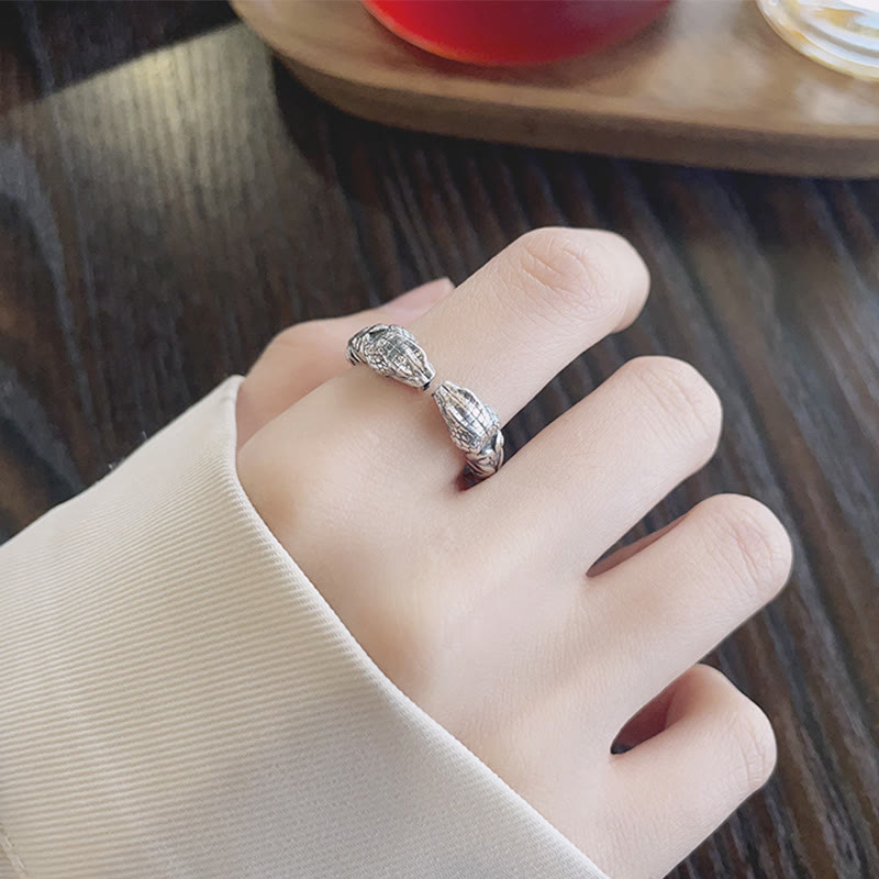 Verstellbarer offener Ring aus Sterlingsilber mit zweiköpfiger Schlange