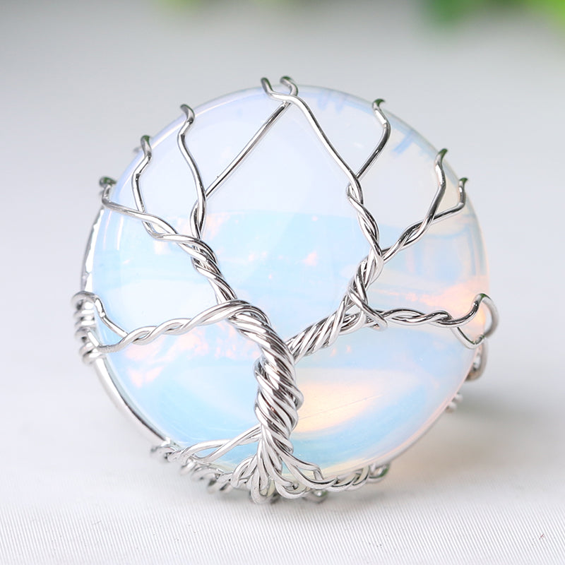 Adjustable Tree of Life Crystal Ring with Genuine Gemstones