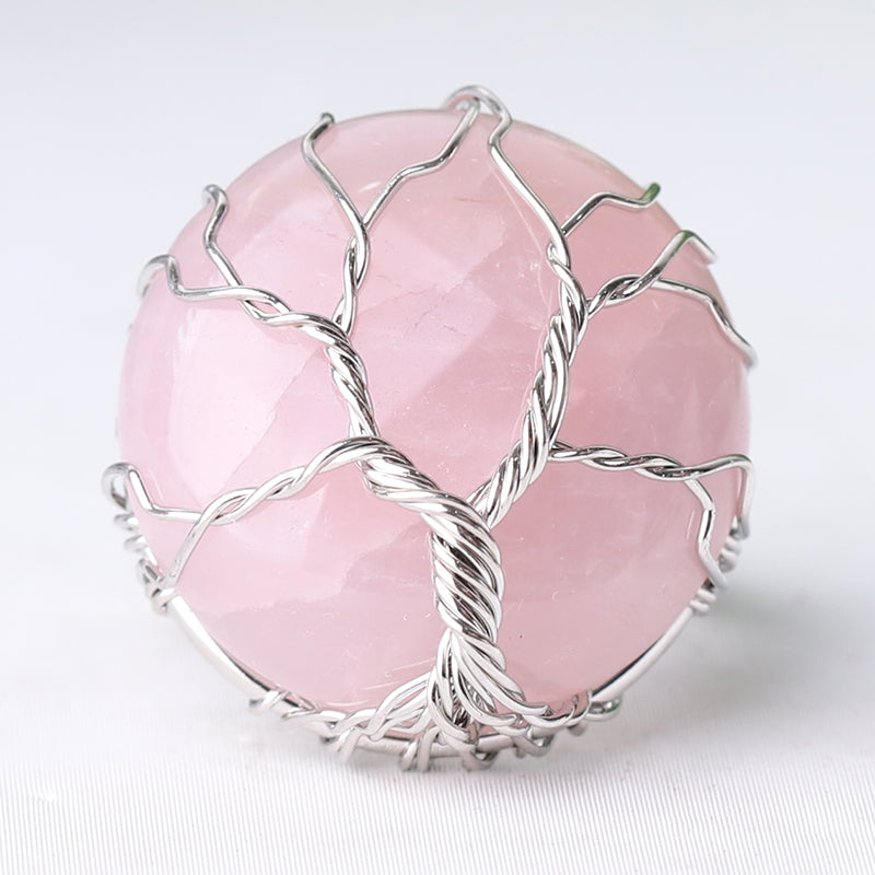 Adjustable Tree of Life Crystal Ring with Genuine Gemstones