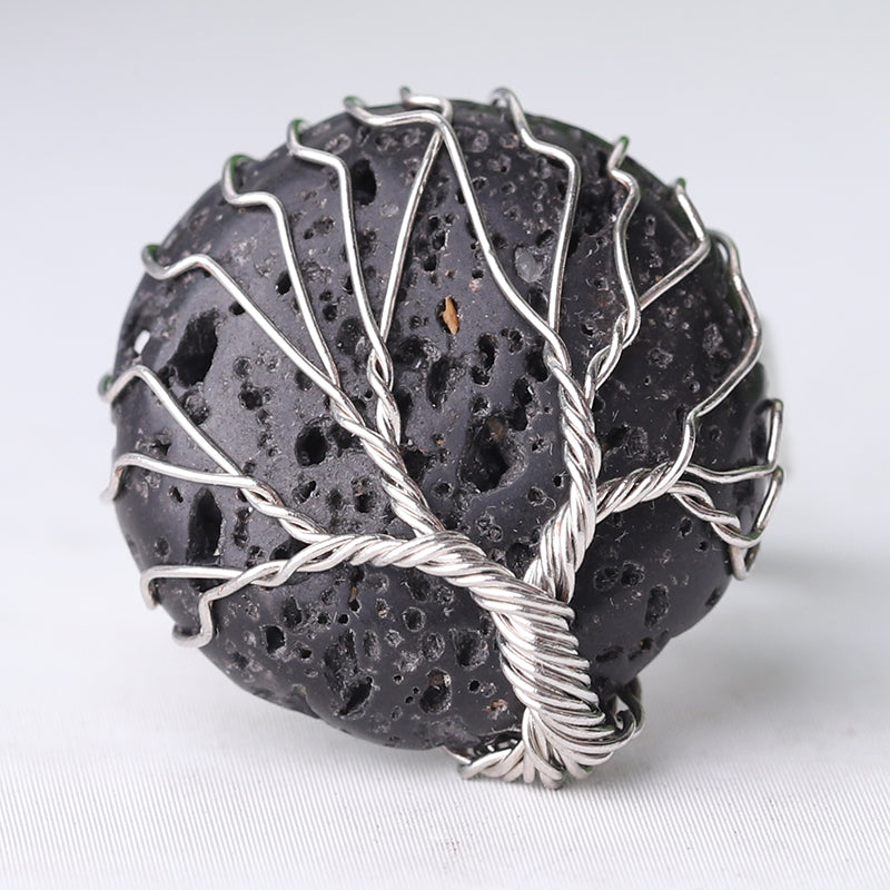 Adjustable Tree of Life Crystal Ring with Genuine Gemstones