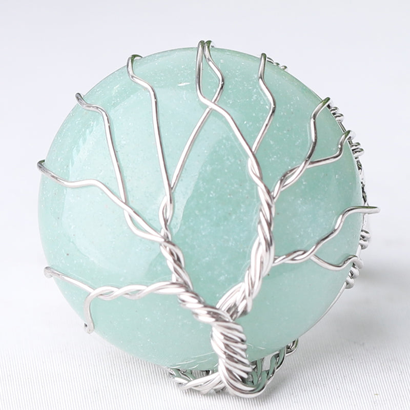 Adjustable Tree of Life Crystal Ring with Genuine Gemstones