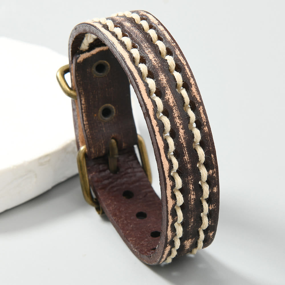 Verstellbares Vintage-Lederarmband mit spiritueller Stärke