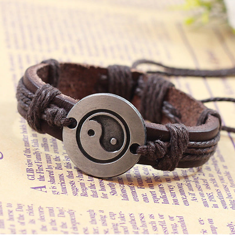 Verstellbares Yin-Yang-Harmoniearmband aus Leder, 23 cm