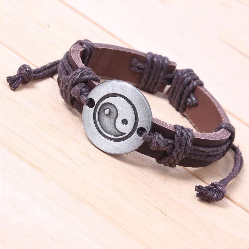 Verstellbares Yin-Yang-Harmoniearmband aus Leder, 23 cm