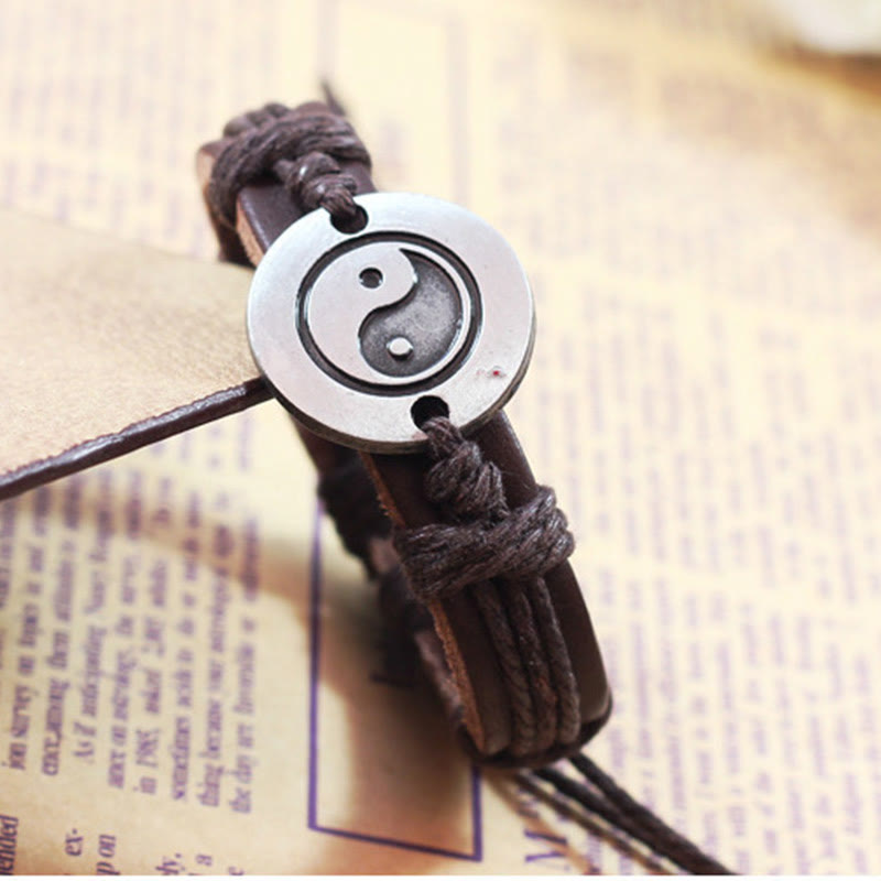Verstellbares Yin-Yang-Harmoniearmband aus Leder, 23 cm