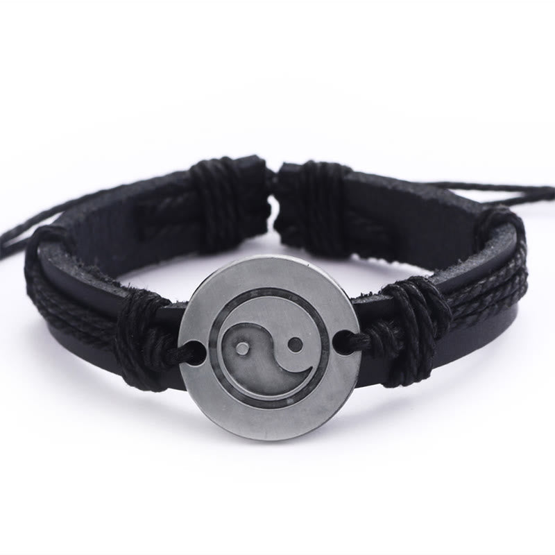 Verstellbares Yin-Yang-Harmoniearmband aus Leder, 23 cm