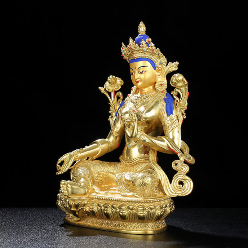 5 Inch Green Tara Protection Buddha Statue Copper Gold Plated