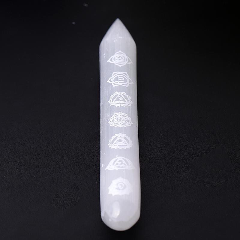 6" Selenitkristallstab mit Chakra-Gravur