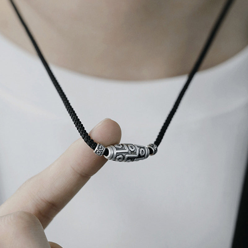 Sterling Silber Neun-Augen-Dzi-Perlen-Halskette für spirituellen Schutz