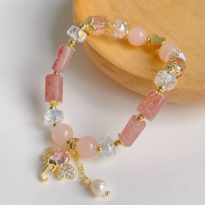 Amethyst Green Aventurine Elephant Charm Bracelet