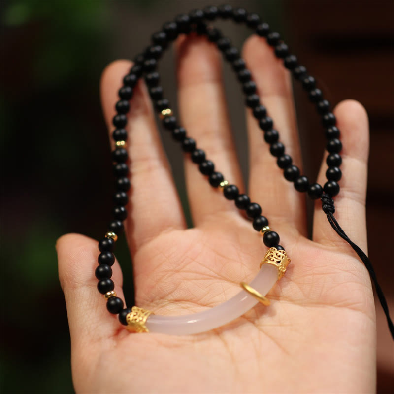 Sterling Silber Schwarzer Onyx Chalcedon Schutz Halskette