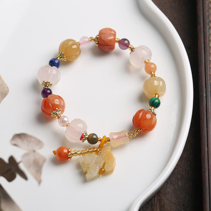 Golden Silk Jade Wealth Bracelet with Pixiu for Luck