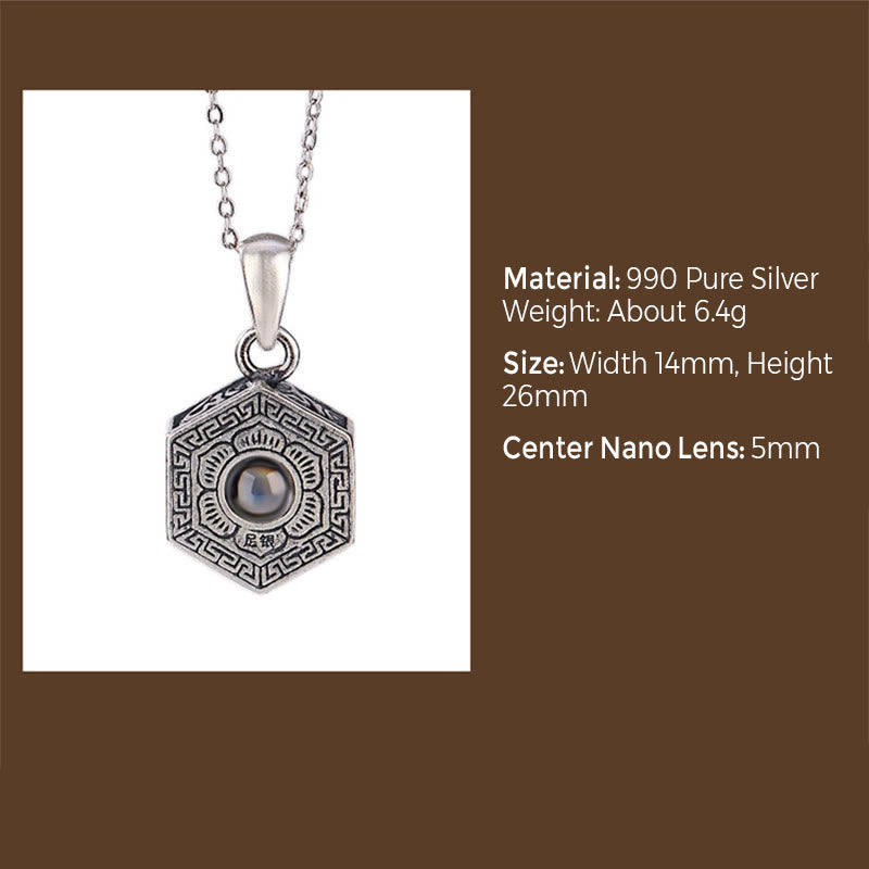 990 Sterling Silver Tibetan Om Mani Padme Hum Love Projection Necklace