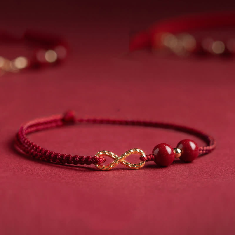 Adjustable Cinnabar Red String Bracelet Anklet with 14K Gold