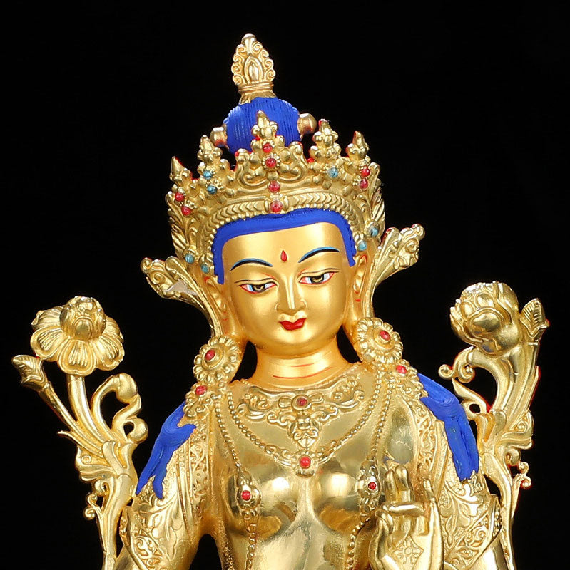 5 Inch Green Tara Protection Buddha Statue Copper Gold Plated