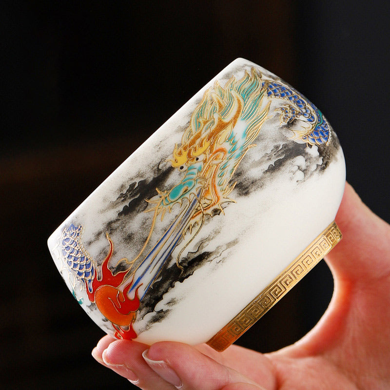 Dragon Playing with Pearl Ceramic Teacup 160ml | Tableware