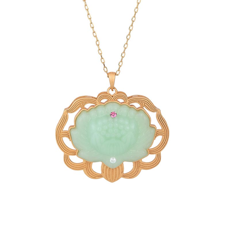 Natural Jade Lotus Harmony Necklace | Prosperity Symbol