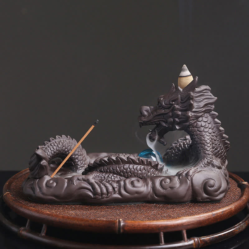 Purple Clay Dragon Incense Burner for Luck & Protection