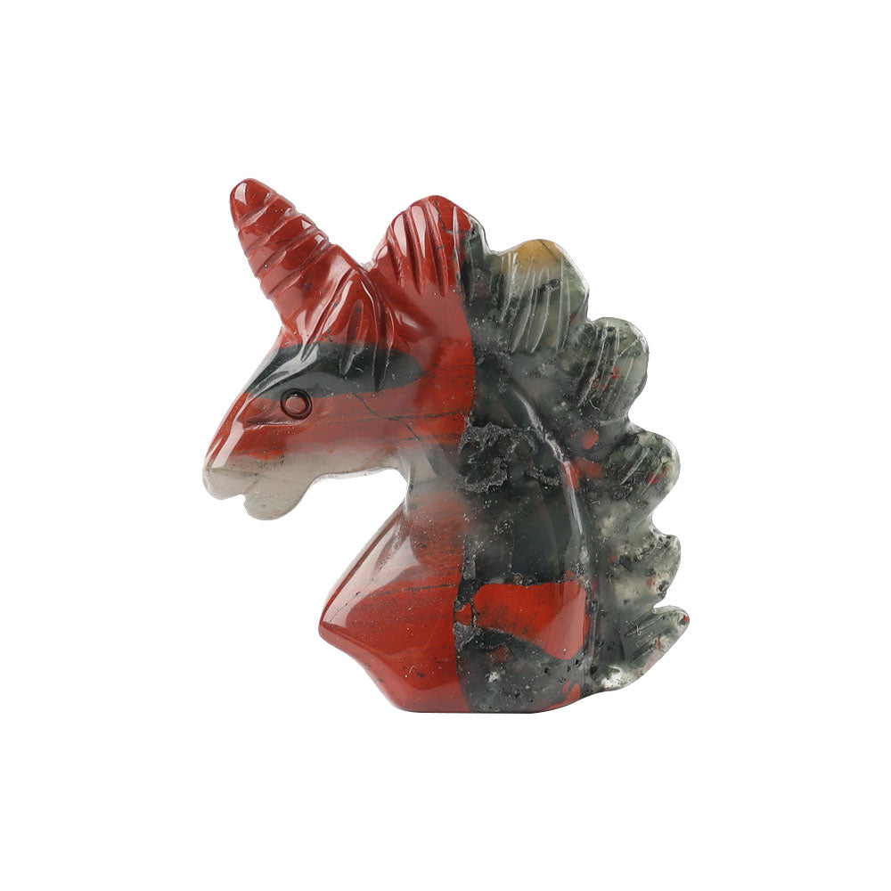 African Bloodstone Crystal Unicorn Carving 2-inch