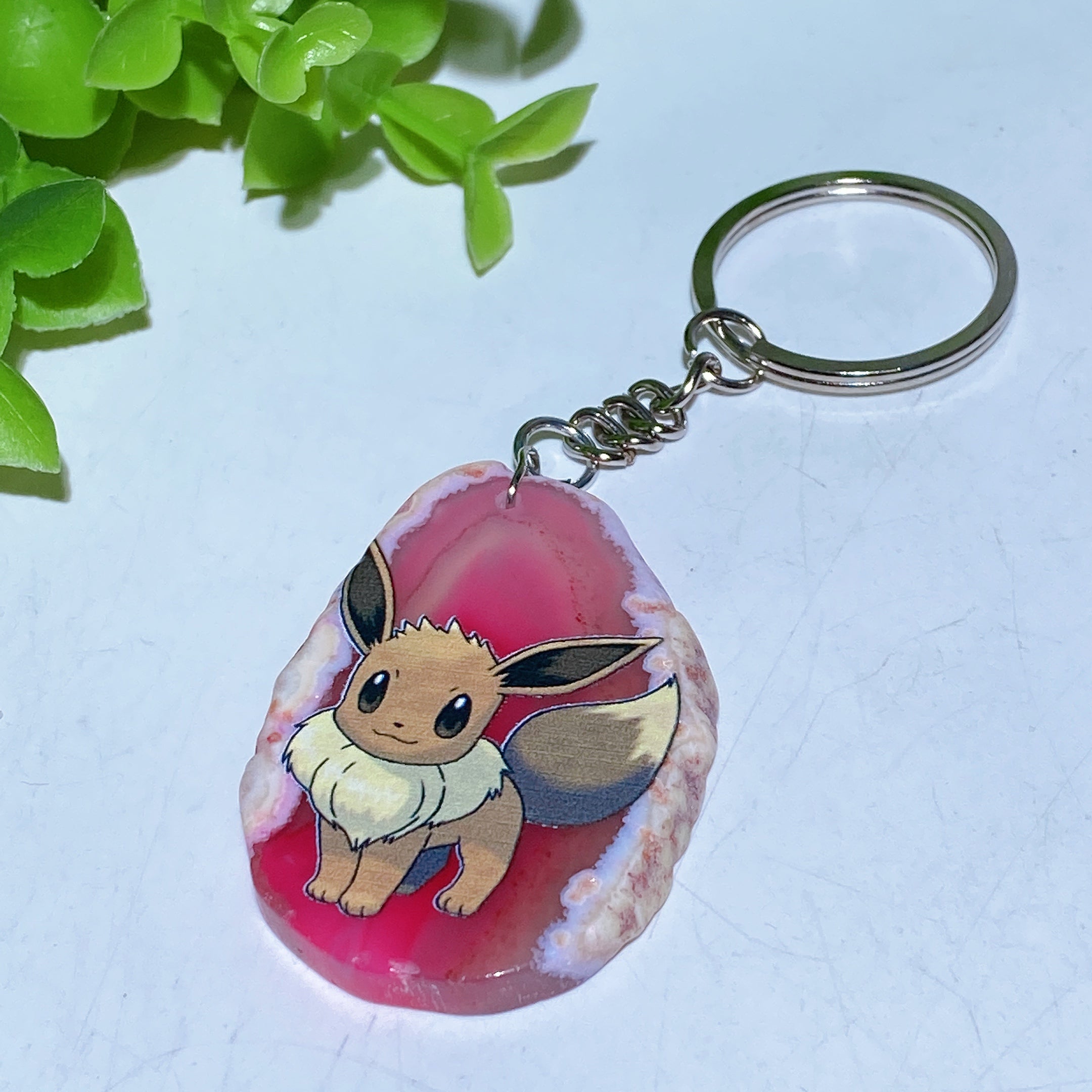 Agate Slab Keychain with Printed Designs for Healing