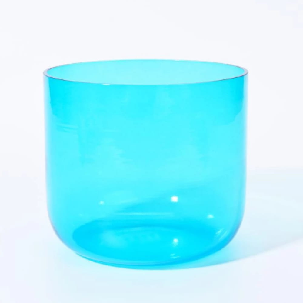 Cylindrical turquoise-blue translucent container for Alchemy Clear Blue G Note Crystal Singing Bowl