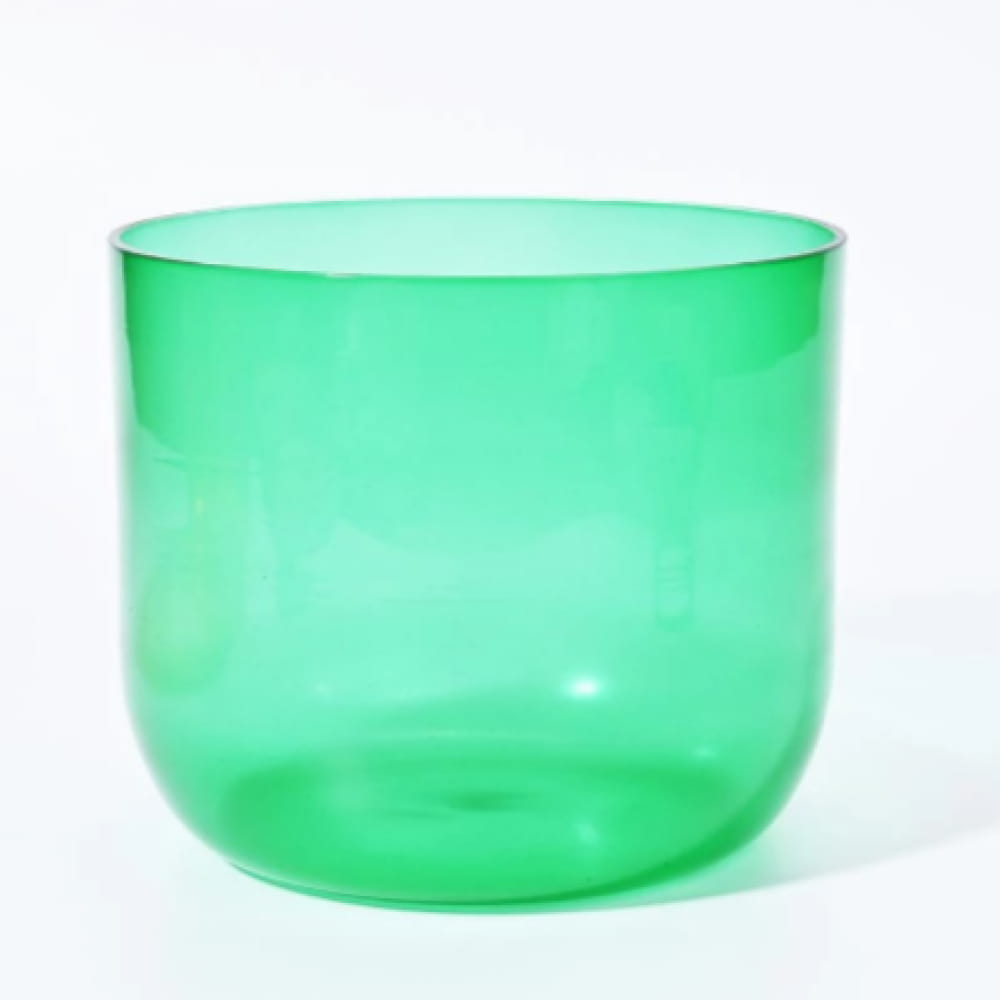 Translucent green cylindrical glass bowl Alchemy Clear Green F Note Crystal Singing Bowl