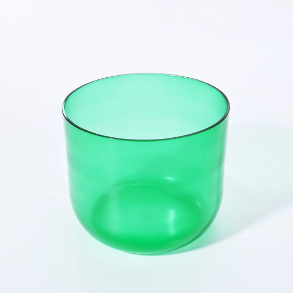 Translucent green glass bowl with cylindrical sides Alchemy Clear Green F Note Crystal Singing Bowl