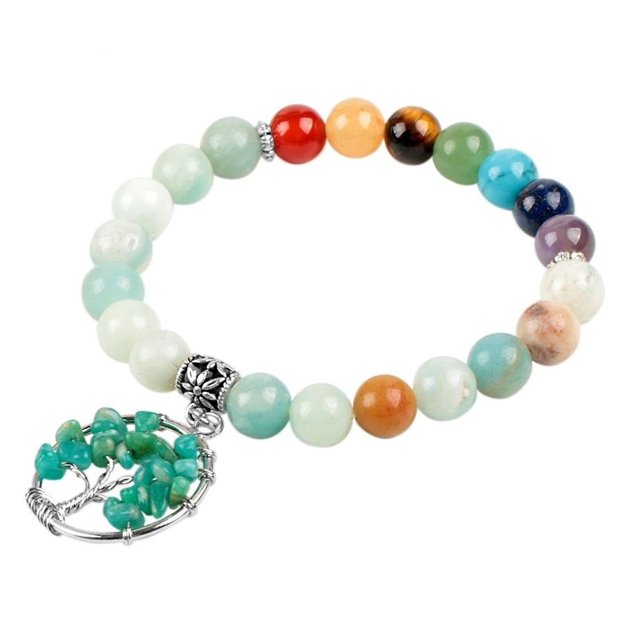 Amazonit-Chakra-Armband mit Lebensbaum-Anhänger