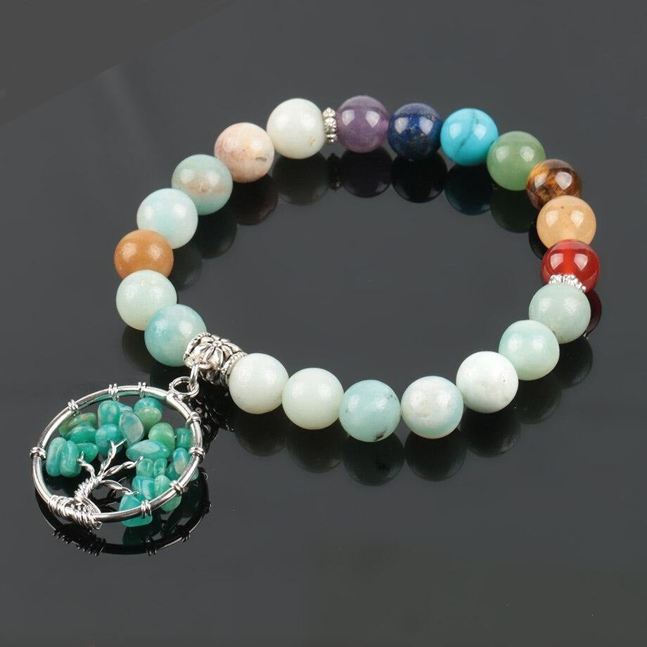 Amazonit-Chakra-Armband mit Lebensbaum-Anhänger