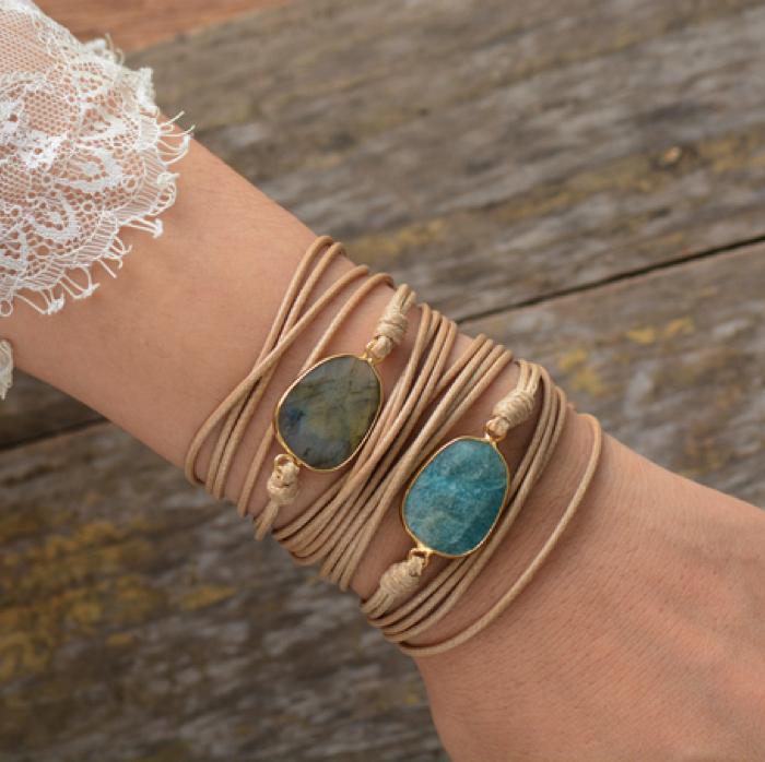 Lederarmband mit Amazonitstein für Gleichgewicht
