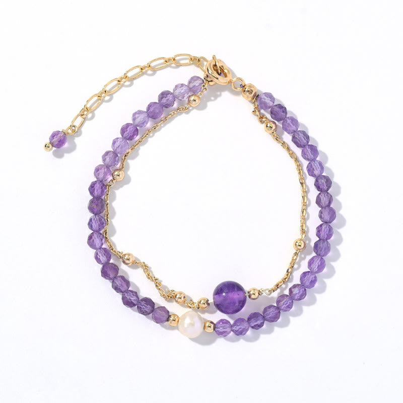 Amethyst 14K vergoldetes doppellagiges Heilarmband
