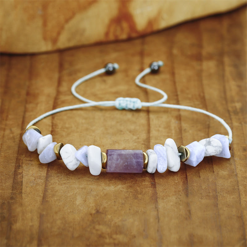 Amethyst-Blauer Spitzenachat-Heilarmband zur Stressbewältigung, 14–24 cm