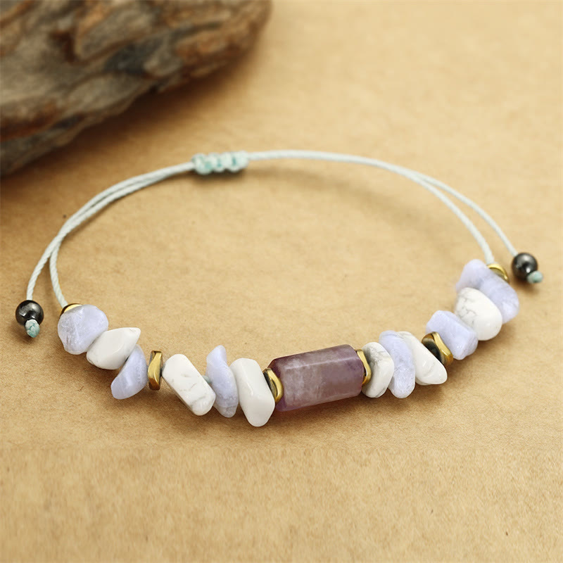 Amethyst-Blauer Spitzenachat-Heilarmband zur Stressbewältigung, 14–24 cm