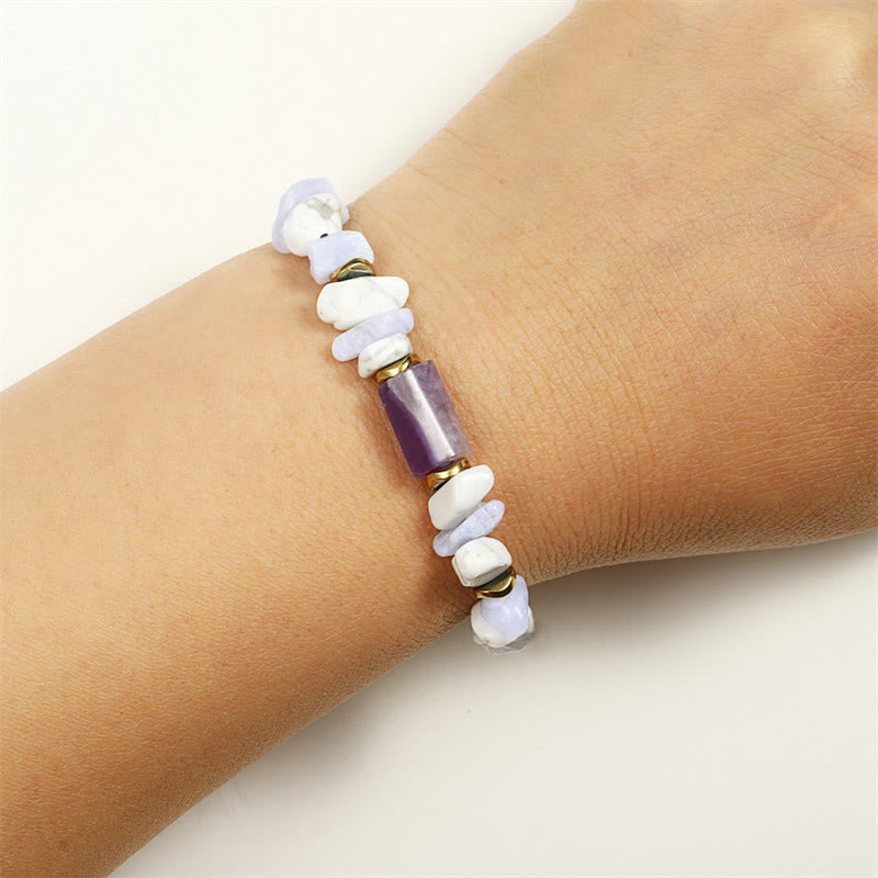 Amethyst-Blauer Spitzenachat-Heilarmband zur Stressbewältigung, 14–24 cm