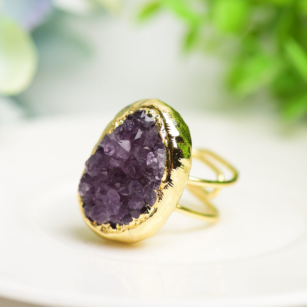 Amethyst Cluster Ring Gold Metall Rohkristall 10g