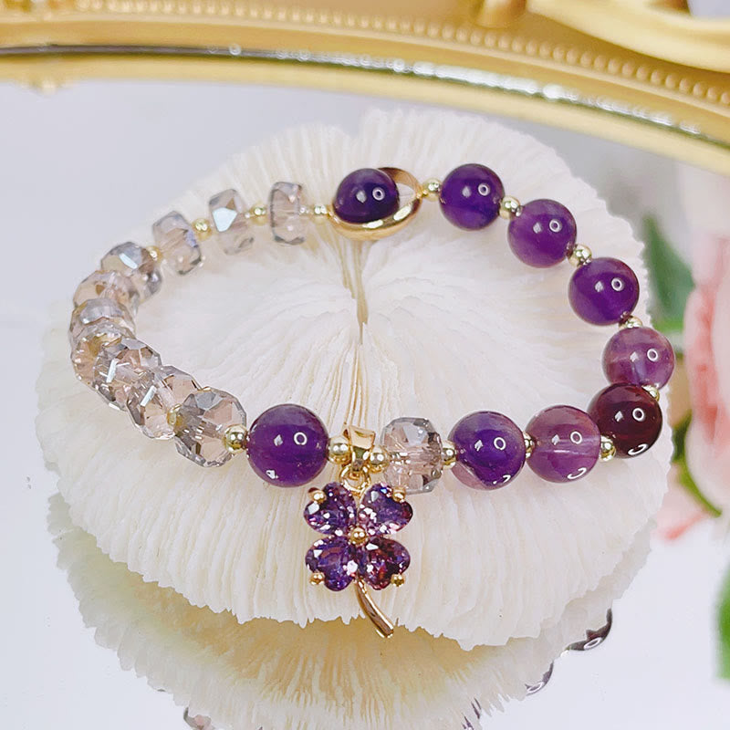 Amethyst-Kristallarmband mit vierblättrigem Kleeblatt zur Heilung