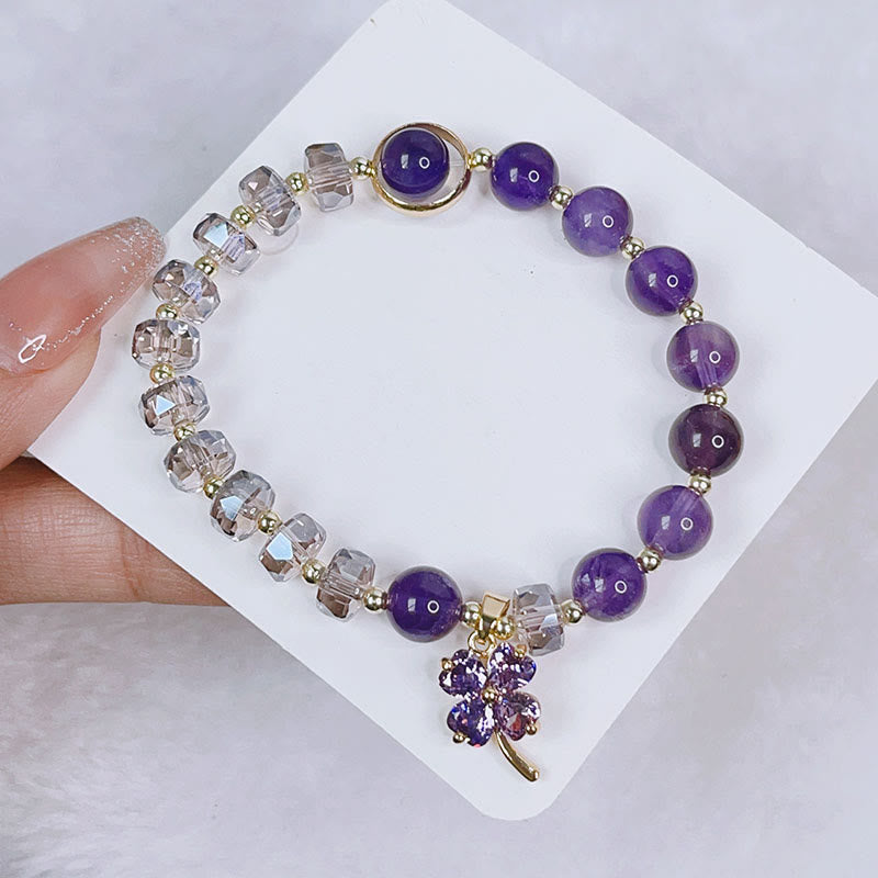 Amethyst-Kristallarmband mit vierblättrigem Kleeblatt zur Heilung