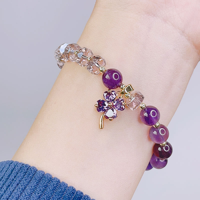 Amethyst-Kristallarmband mit vierblättrigem Kleeblatt zur Heilung