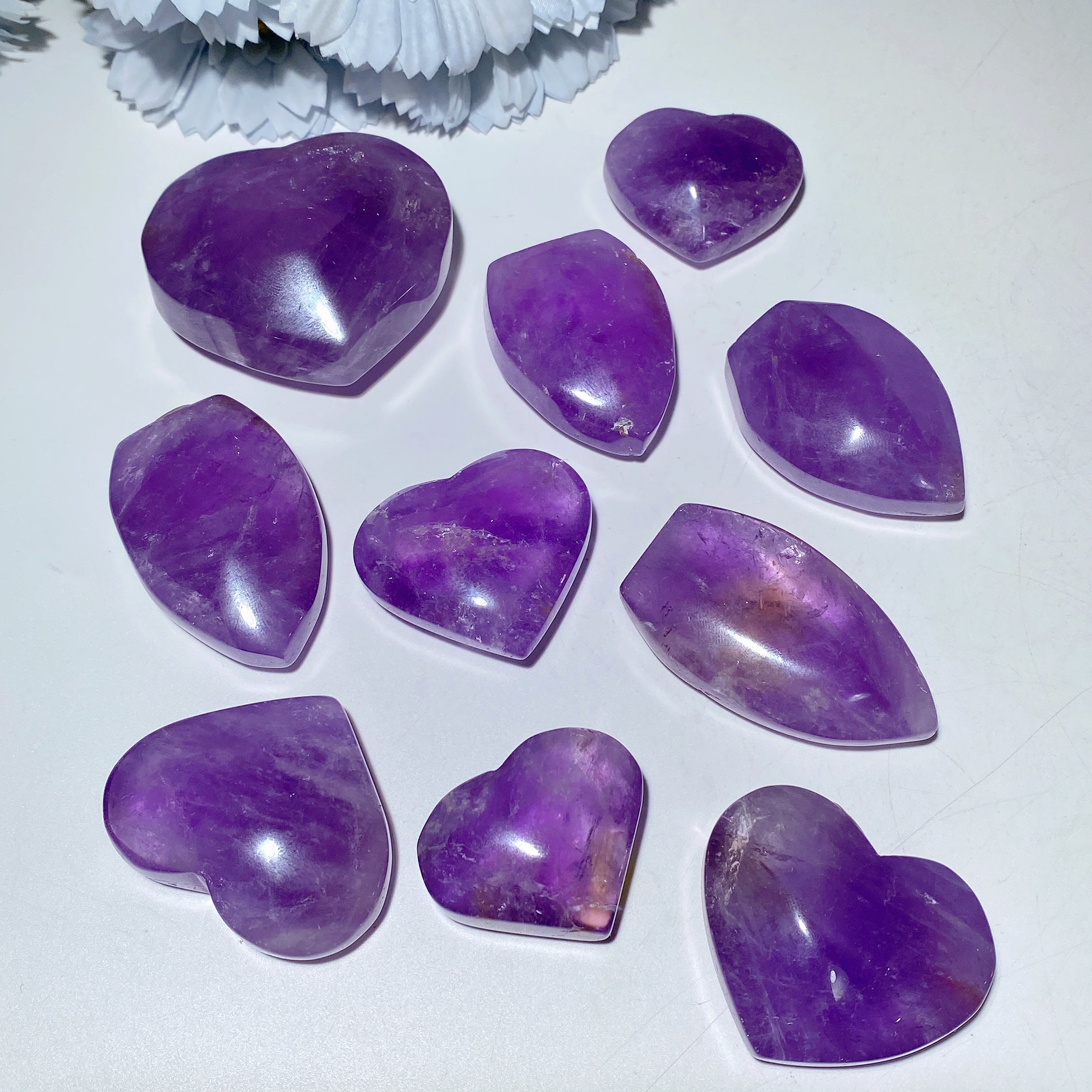 Amethyst Crystal Hearts 1.4-2.5" Free Form & Heart Shapes
