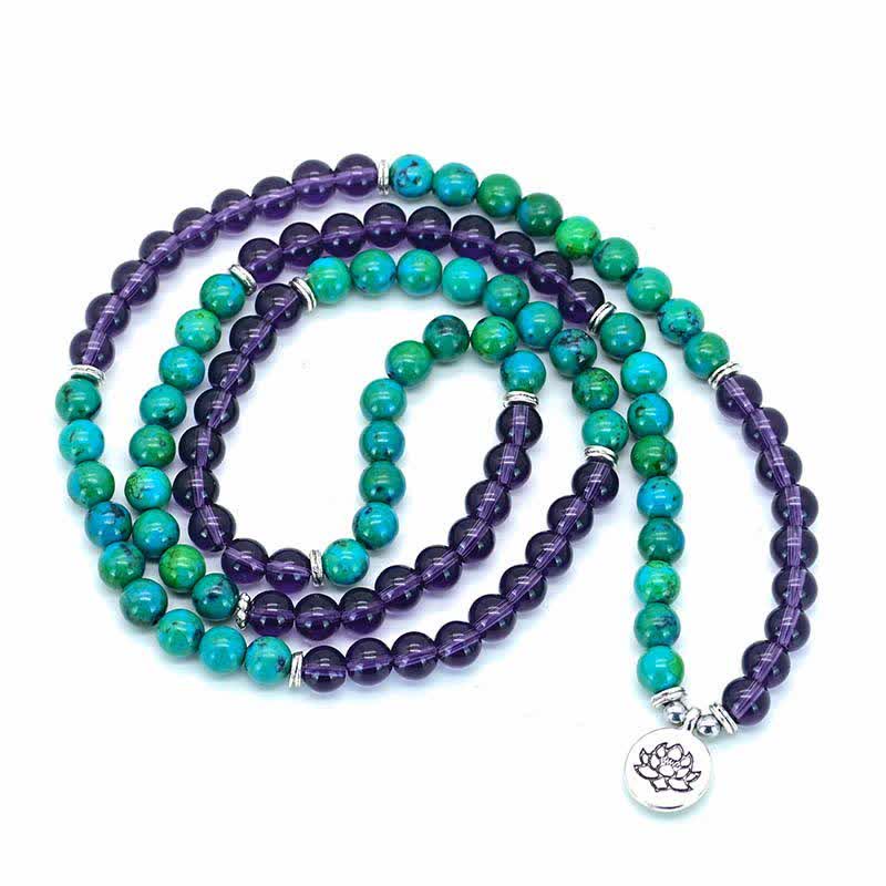 Amethyst-Grün-Aventurin-Lotus-Armband für spirituelles Gleichgewicht