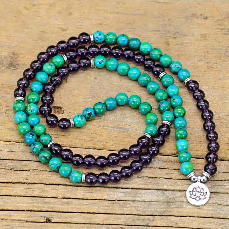 Amethyst-Grün-Aventurin-Lotus-Armband für spirituelles Gleichgewicht