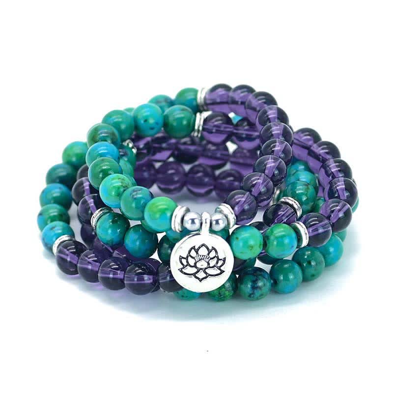 Amethyst-Grün-Aventurin-Lotus-Armband für spirituelles Gleichgewicht