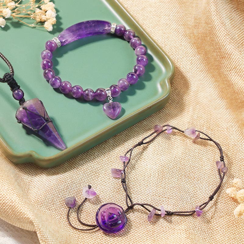 Amethyst-Schmuckpaket mit Armband, Fußkettchen und Halskette